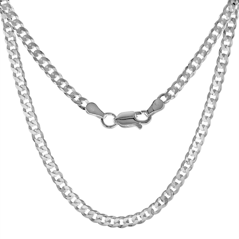 925 Sterling Silver Beveled Edges Flat Curb Link Chain Necklace 3mm 7″ to 30″