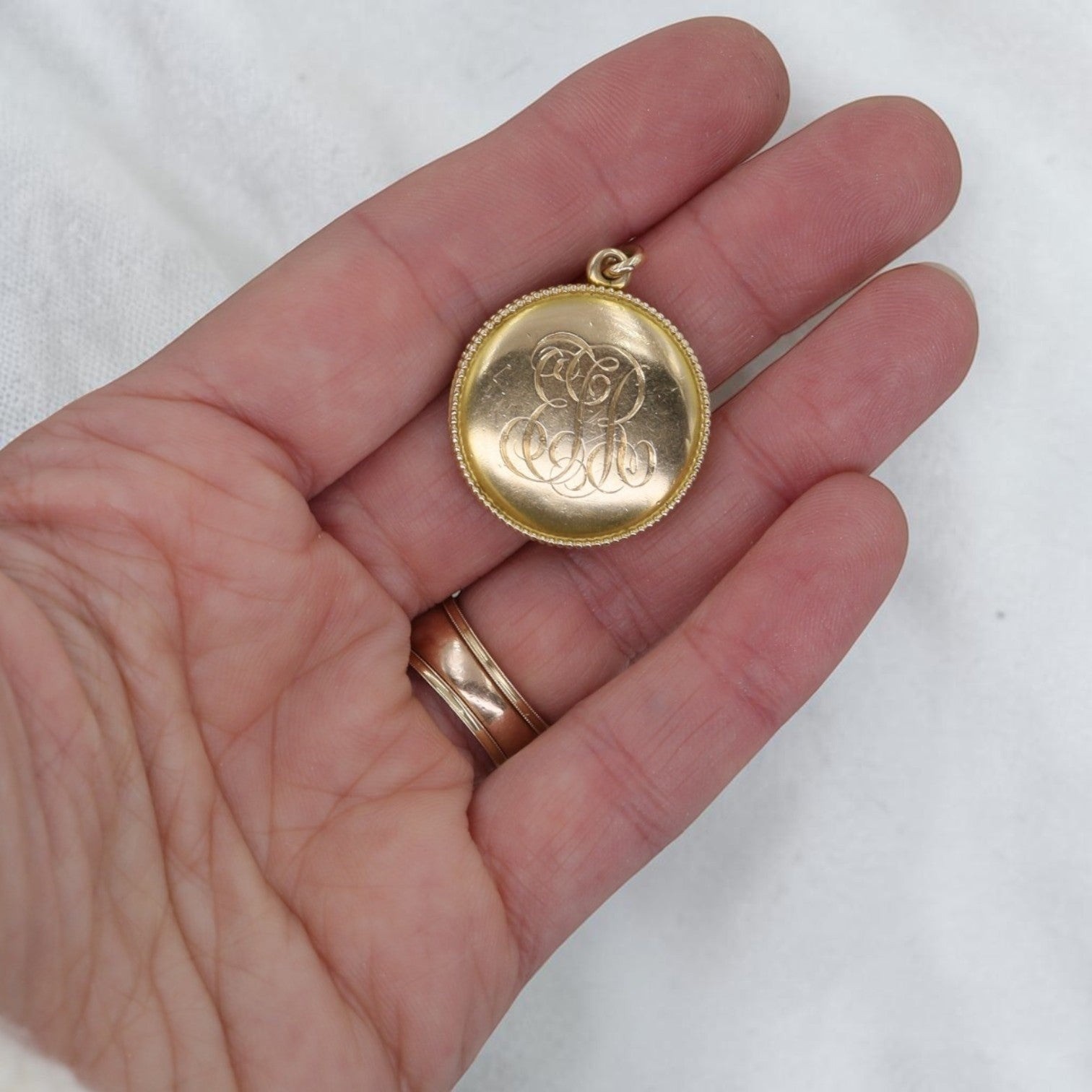 Antique Victorian 14k Gold Locket | Coin Edge | Engraved Monogram EJR | Petra