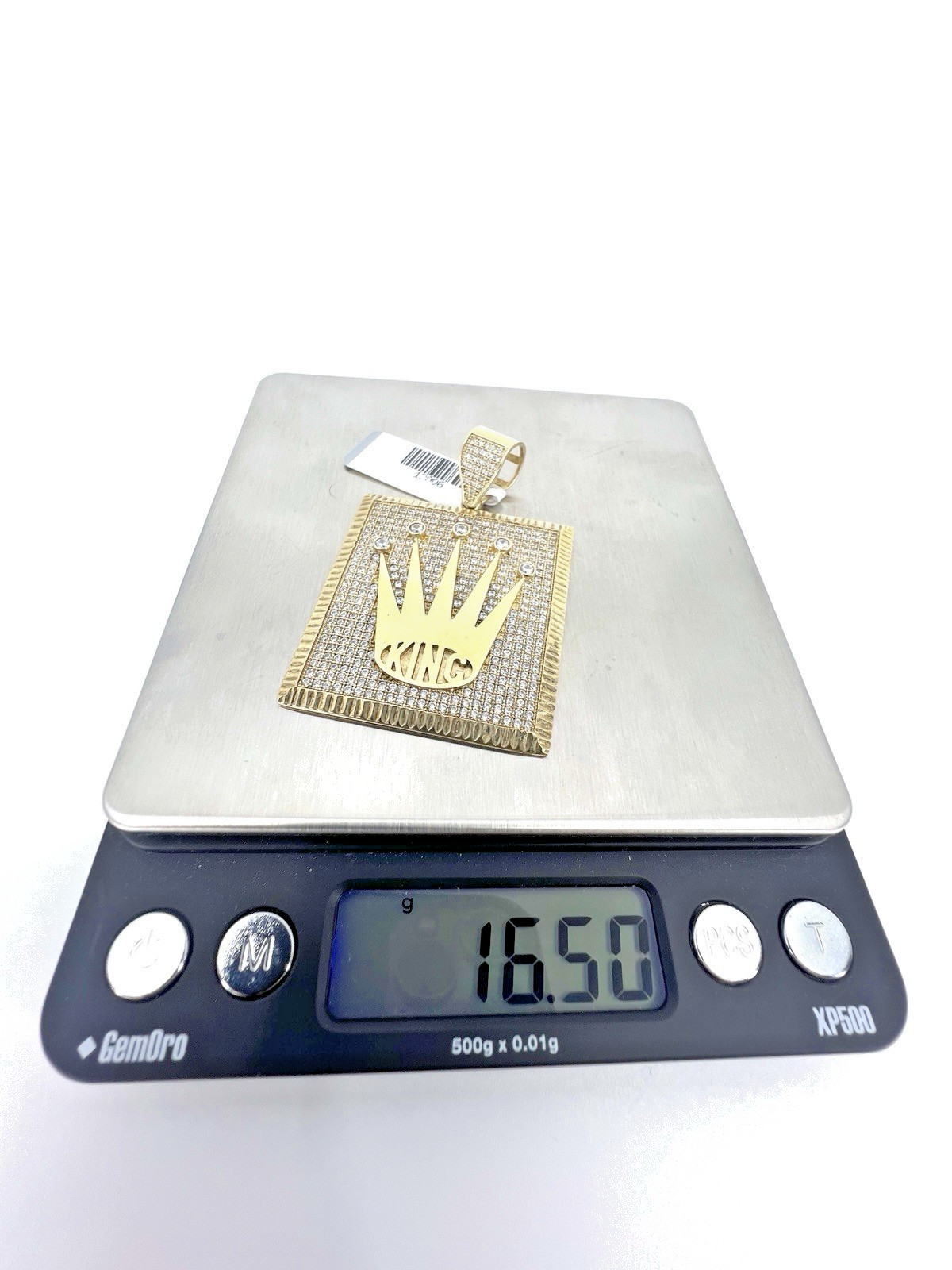 10K Yellow Gold Solid King Crown Pendant CZ Pave Square Frame Heavy Men’s OroAu