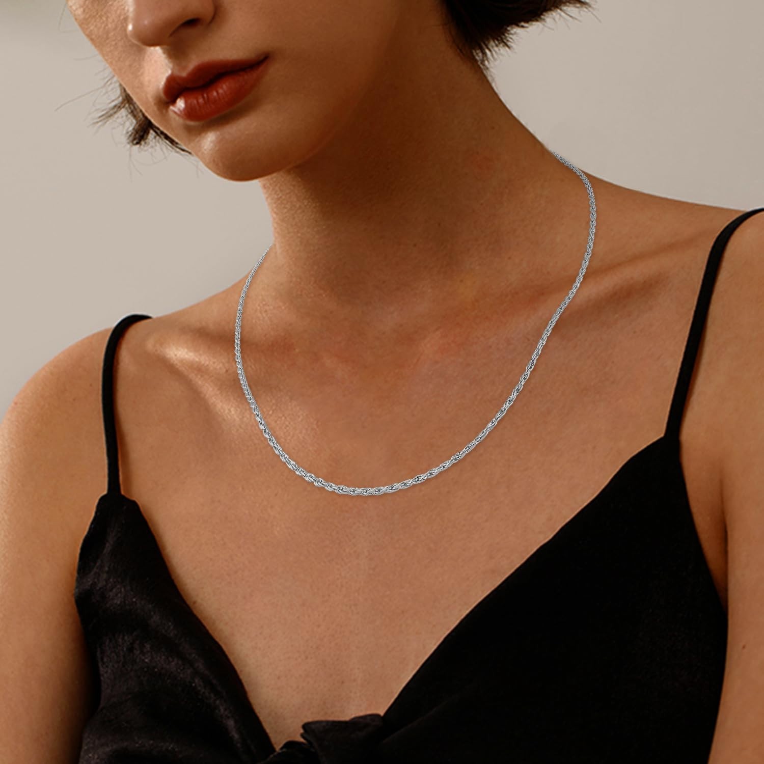 18K Gold Plated 925 Sterling Silver Rope Chain Necklace for Women & Men, 16-26 I