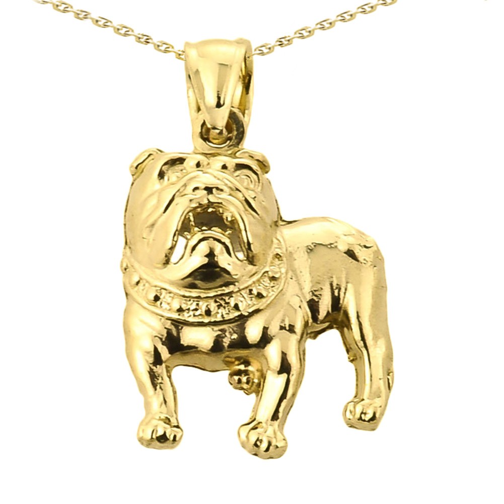 Solid Gold Bulldog Pendant Necklace (Available in Yellow/Rose/White Gold)