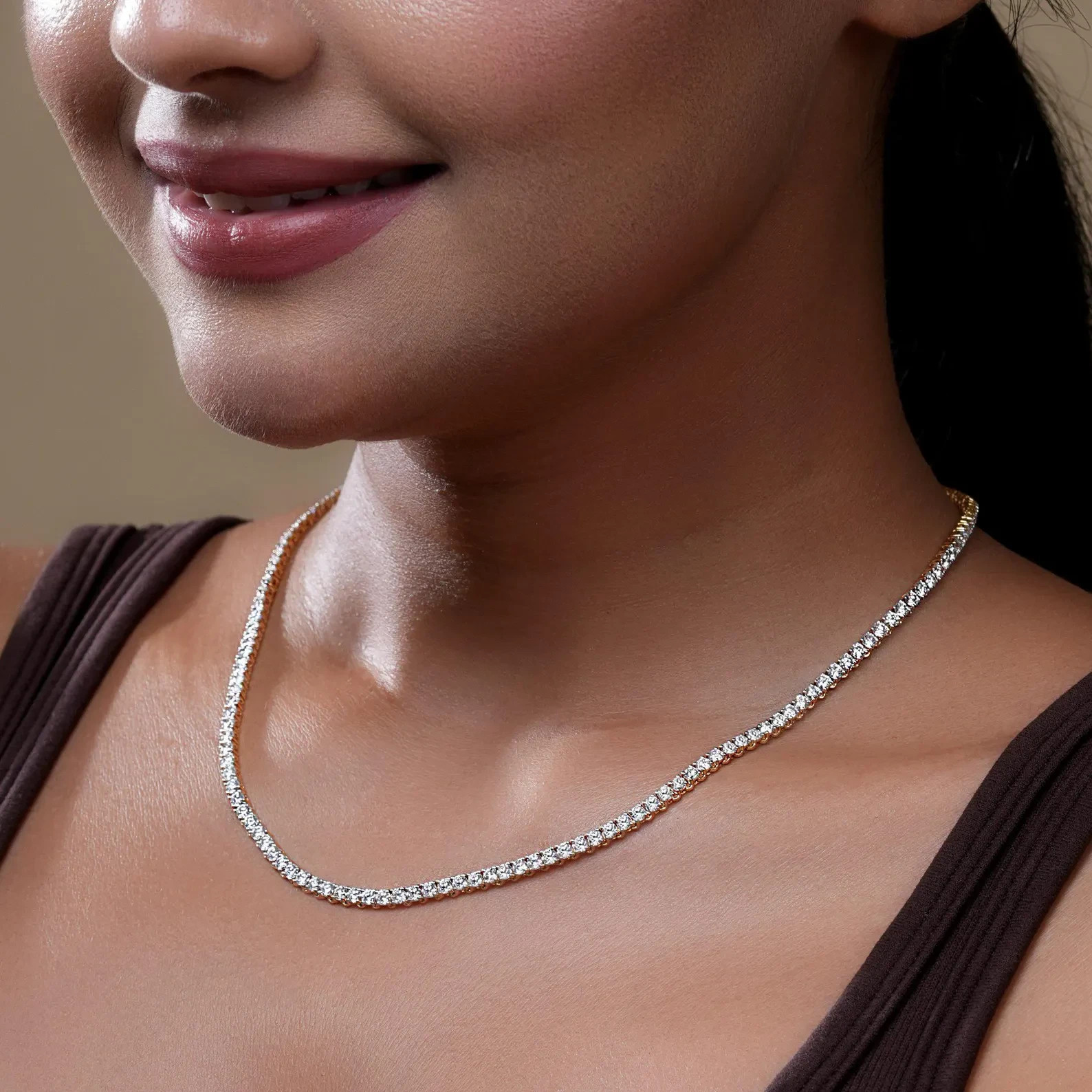 15Ct Lab Grown Diamond Tennis Necklace 3mm Round G-VS 10K Yellow Gold 22 Inch
