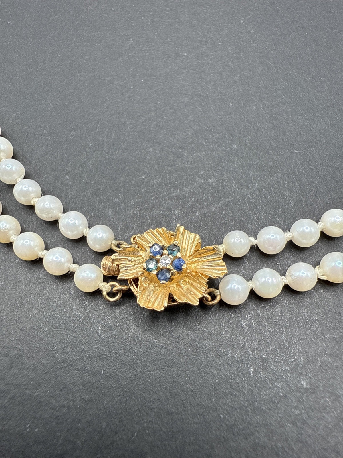 Double-strand cultured pearl necklace, clasp in 14K gold, Seaborne, Usa 20” J64