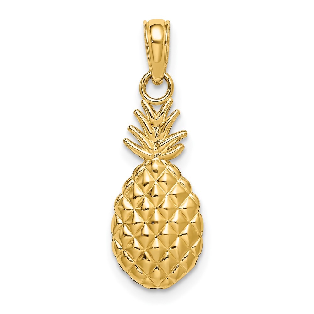 10K Yellow Gold Textured Pineapple Charm Pendant L 16mm, W 7.75mm