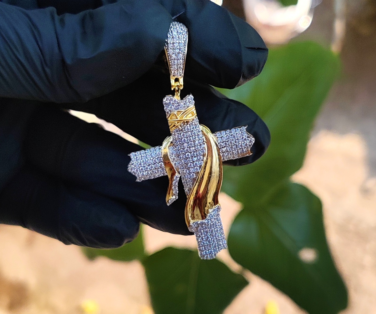 2Ct Round Cut Lab Created Diamond Jesus Cross Pendant 14K Yellow Gold Plated