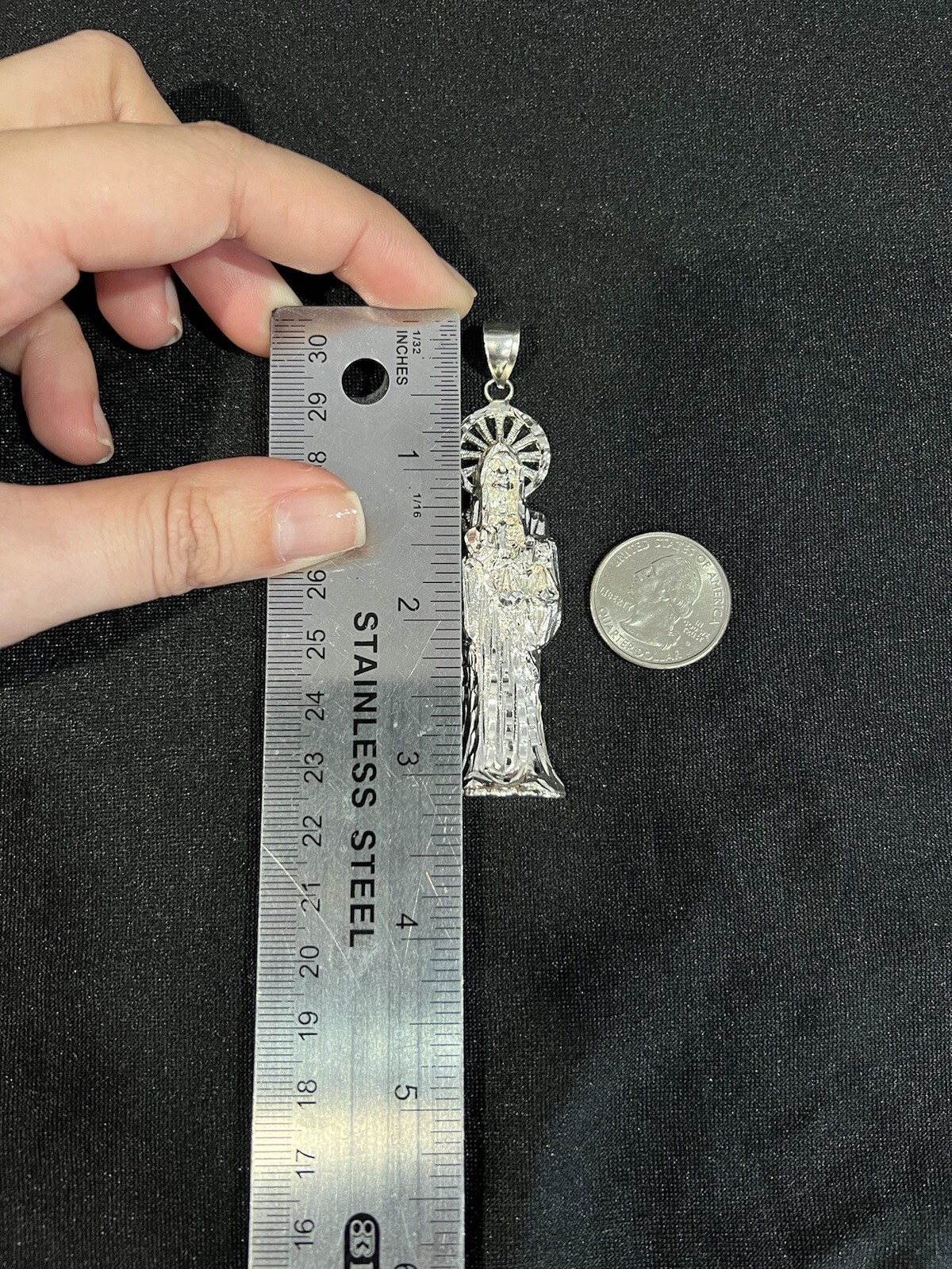 925 Sterling Silver Mens Womens BIG Santa Muerte Grim Reaper Holy Death Pendant