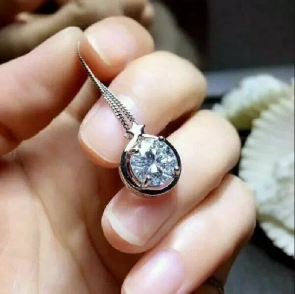 3Ct Lab Created Diamond Women’s Pendant 14K White Gold Finish Free Chain