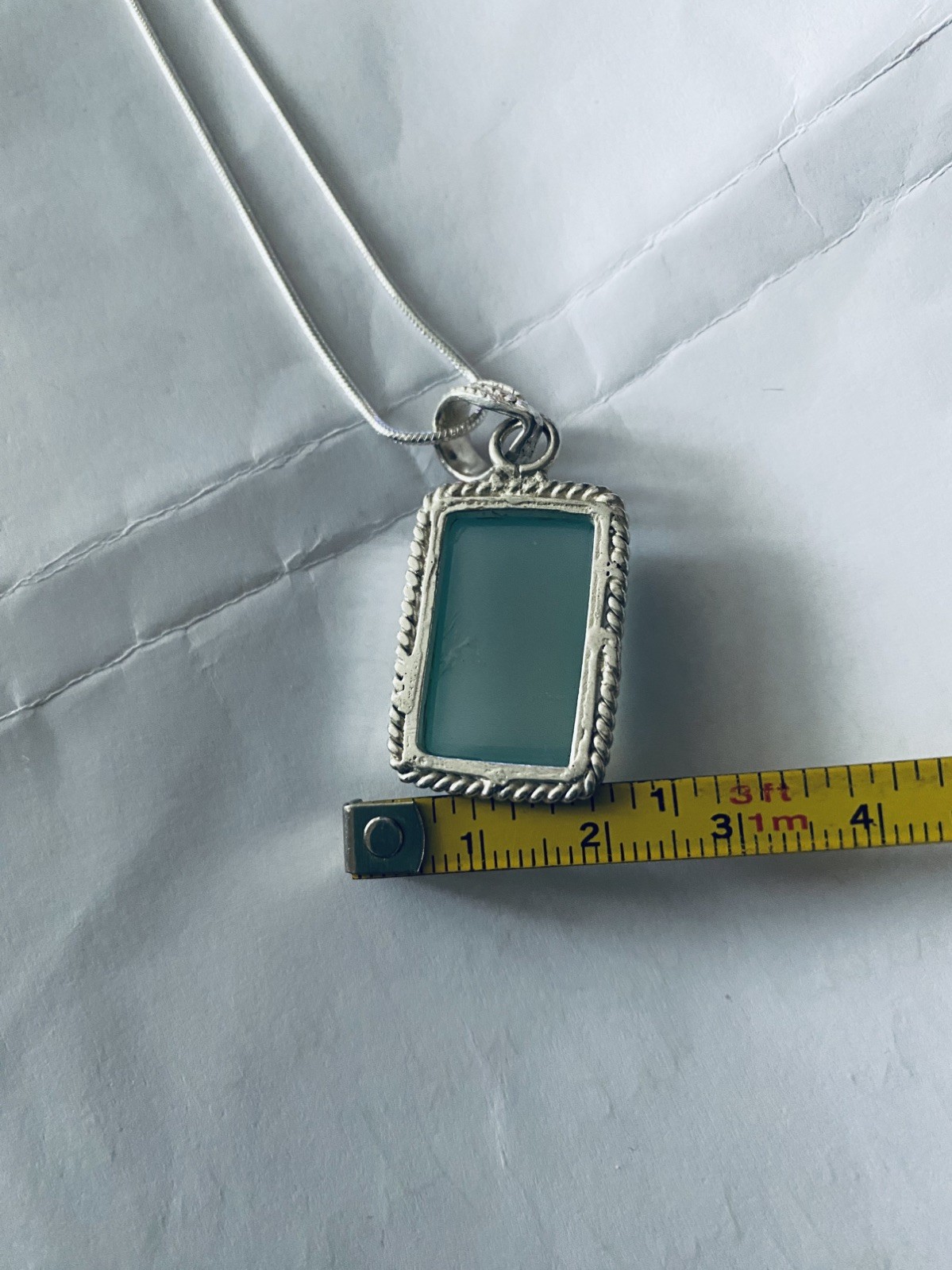 Vintage Aqua Chalcedony Big Pendant 925 Silver 20”chain.4x2cm UK Seller VGC
