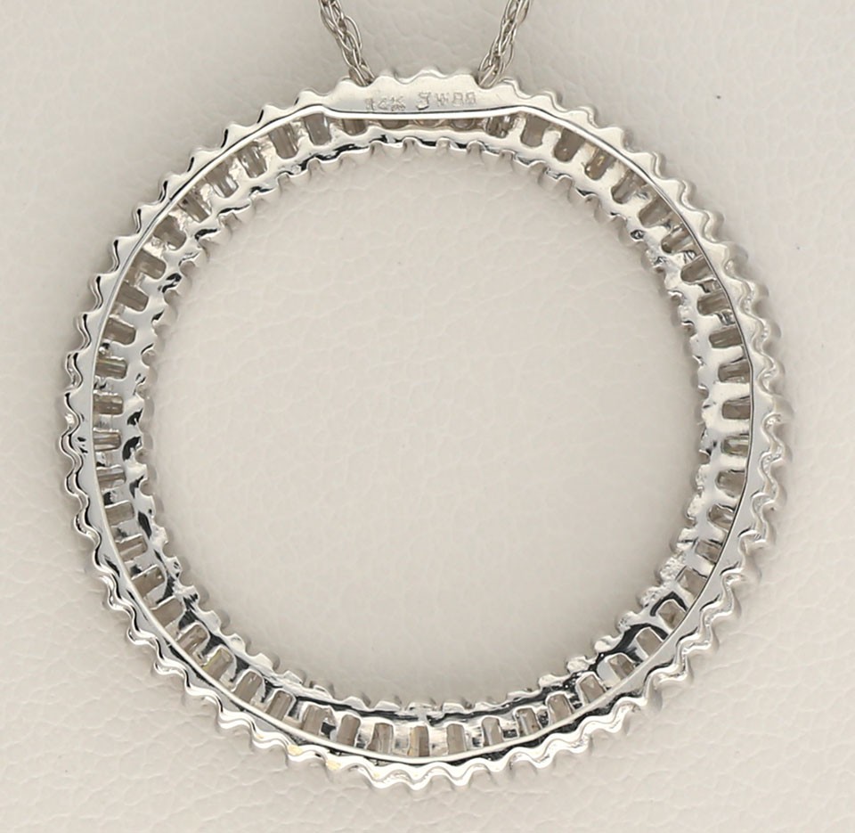 Natural Baguette Diamond Circle Pendant Necklace .80CT 14K WG 18”Chain