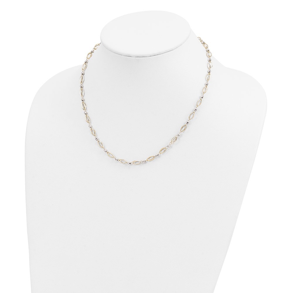 14K Two-Tone Fancy Oval Link and Mirror Bead Necklace 18″