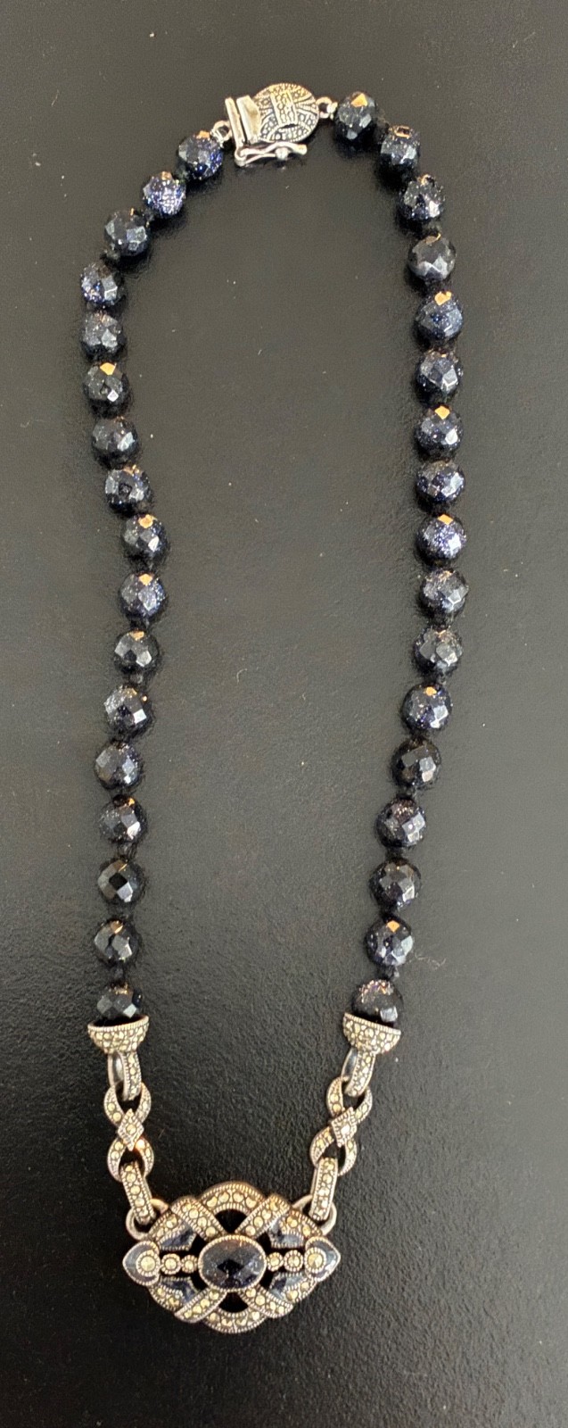 Vintage Judith Jack Sterling, Marcasite & BLUE SUNSTONE Necklace & EARRINGS TOO