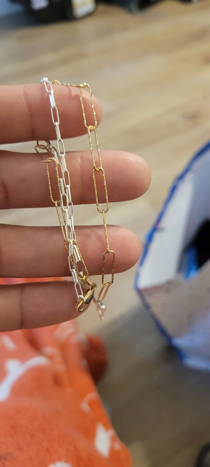 925 silver 2 tone paper clip chain 16 inch . Gold over and silver