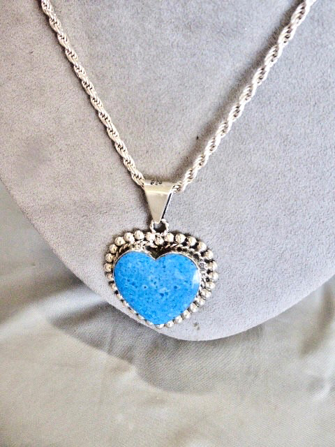 STUNNING 925 STERLING SILVER HEART SHAPE LAPIS TAXCO MEXICO PENDANT & CHAIN 26″