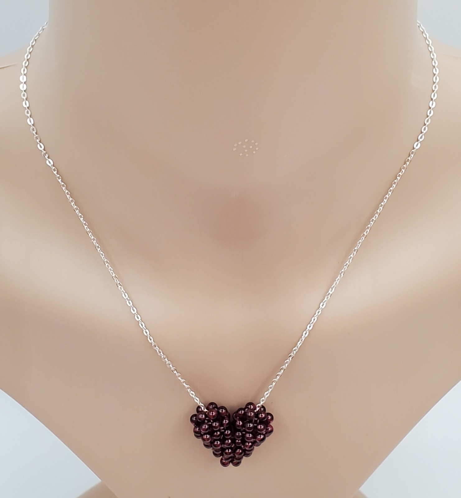 925 Zoe B 3D Garnet Heart Necklace 18in Sterling Silver Cluster Pendant 7.6gtw