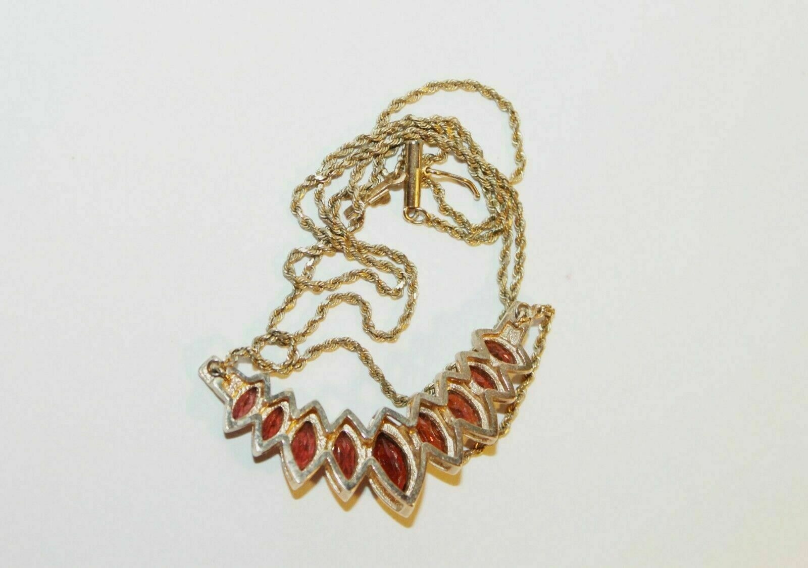3Ct Marquise Cut Red Garnet “Tanmania” Necklace 14K Yellow Gold Finish