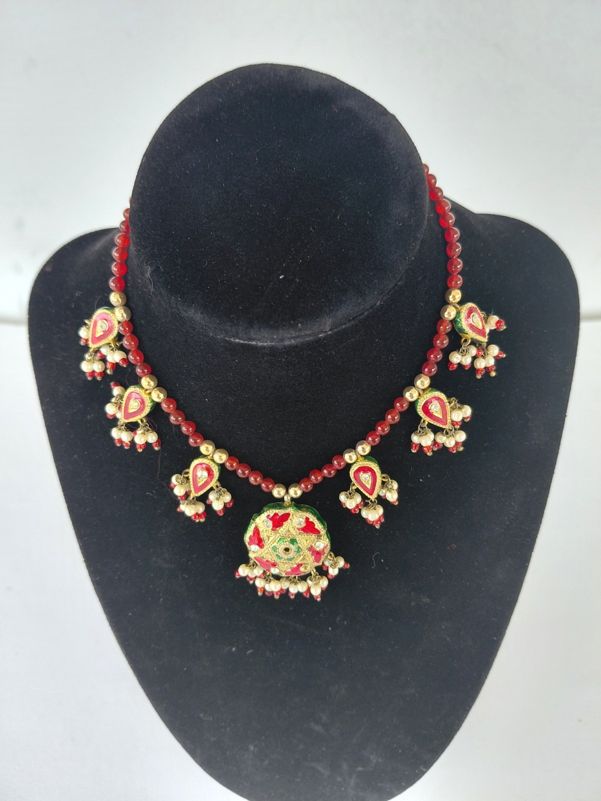 Vintage Necklace Kundan Polki Traditional Indian Wedding Enamel Multicolor
