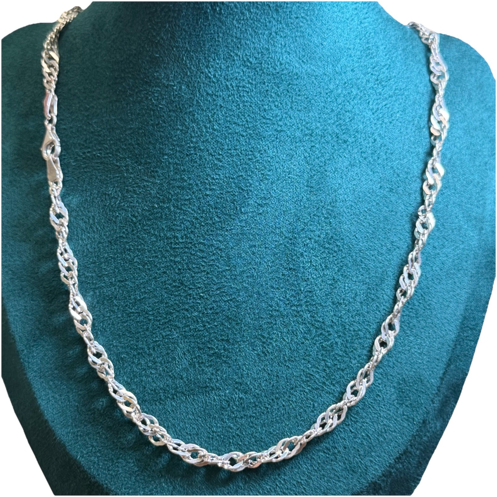 Italian 925 Sterling Silver Singapore Link Chain Necklace 23.5” 4mm