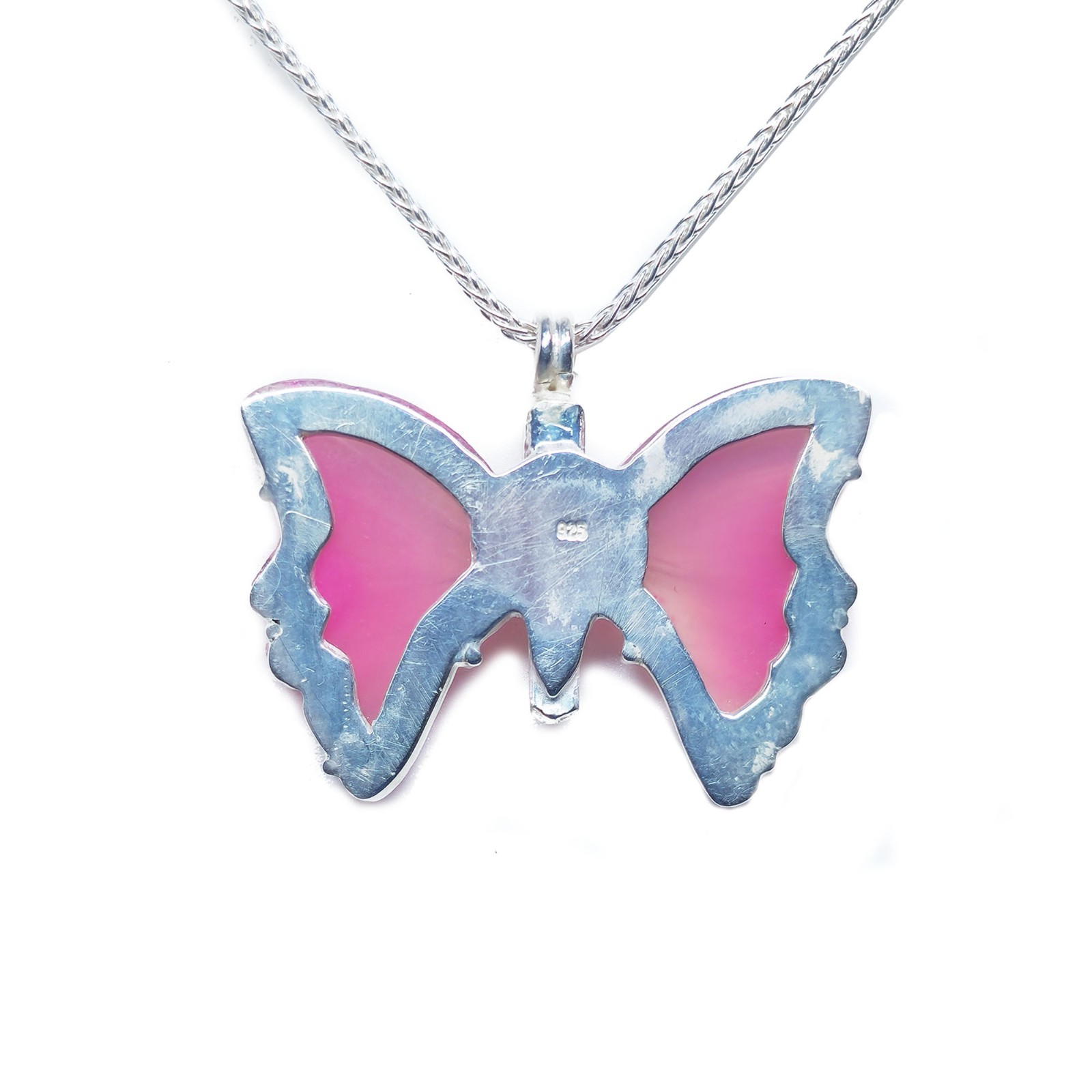 Sterling Silver Butterfly Pink Agate Pendant 18″ Necklace Sweet 16 Jewelry Gift