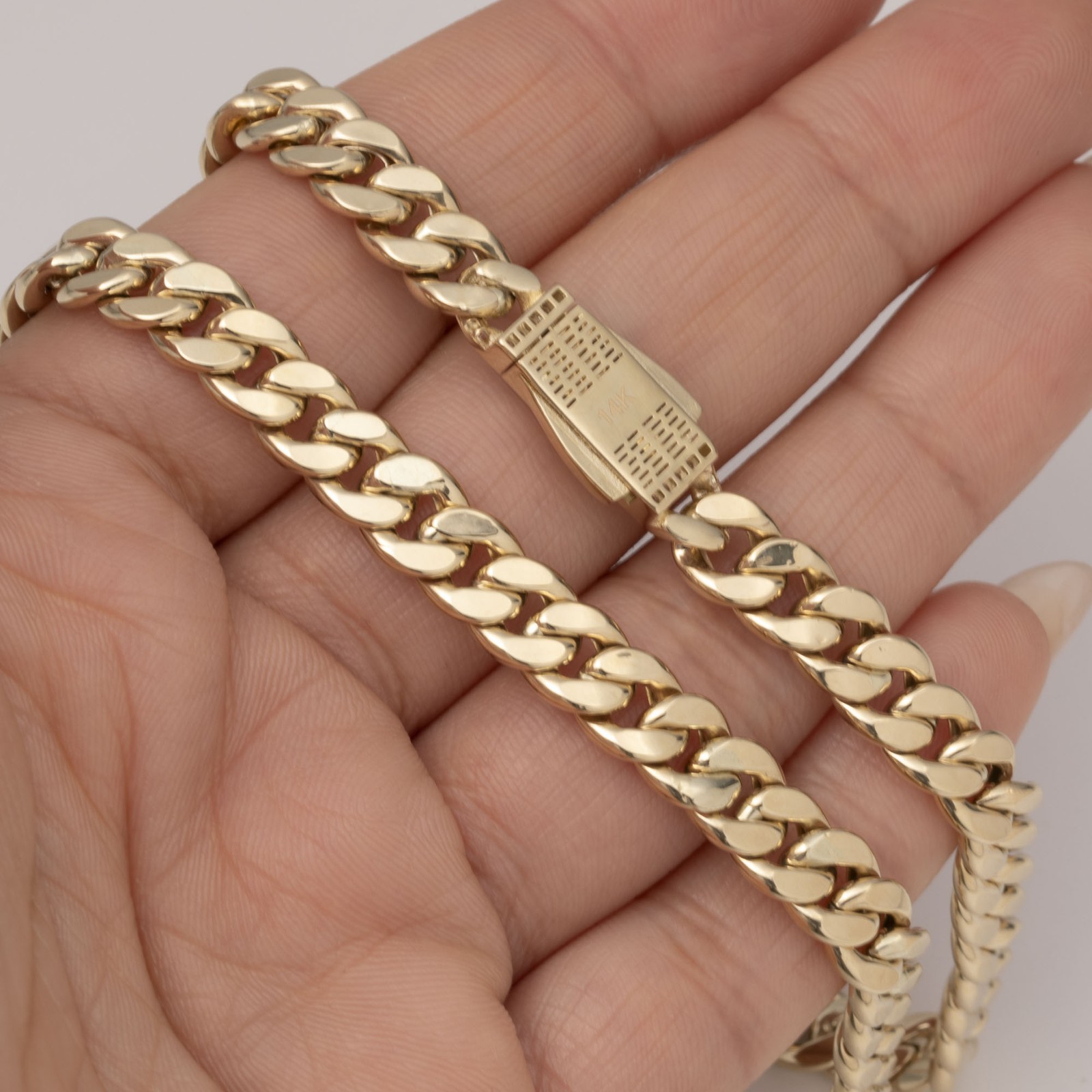 14K Yellow Gold 7.5mm Miami Cuban Link Chain Box Lock Necklace All Sizes