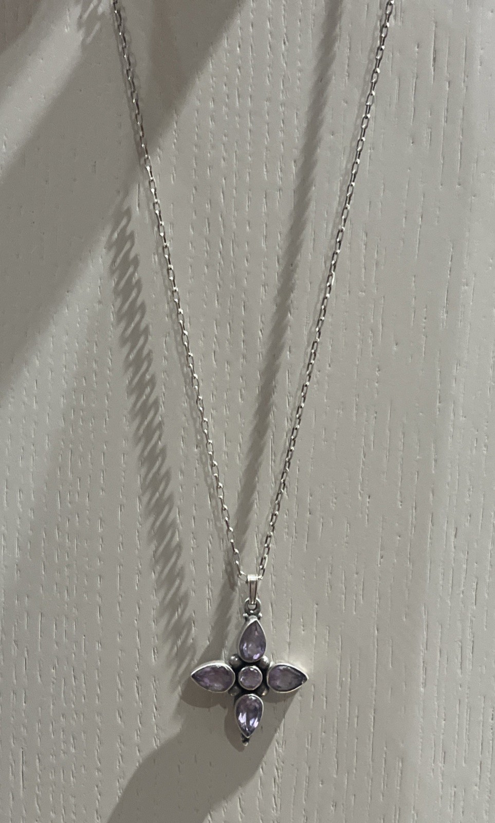 VINTAGE 925 Amethyst Pendant, Gothic Solid Sterling Silver Faceted Cross/Flower