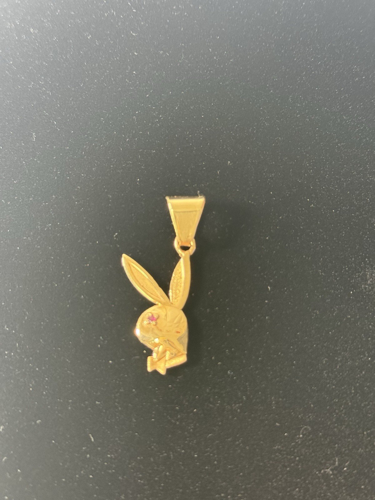 Play Bunny 10K Yellow Gold Bunny Charm Pendant – Red Ruby
