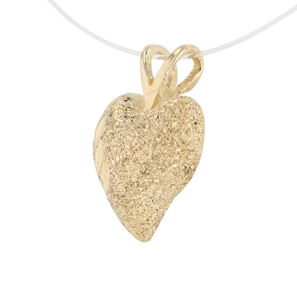 1/2″ Textured Mini Heart Shaped Bail Pendant No Chain 14k Yellow Gold 1.22 Grams