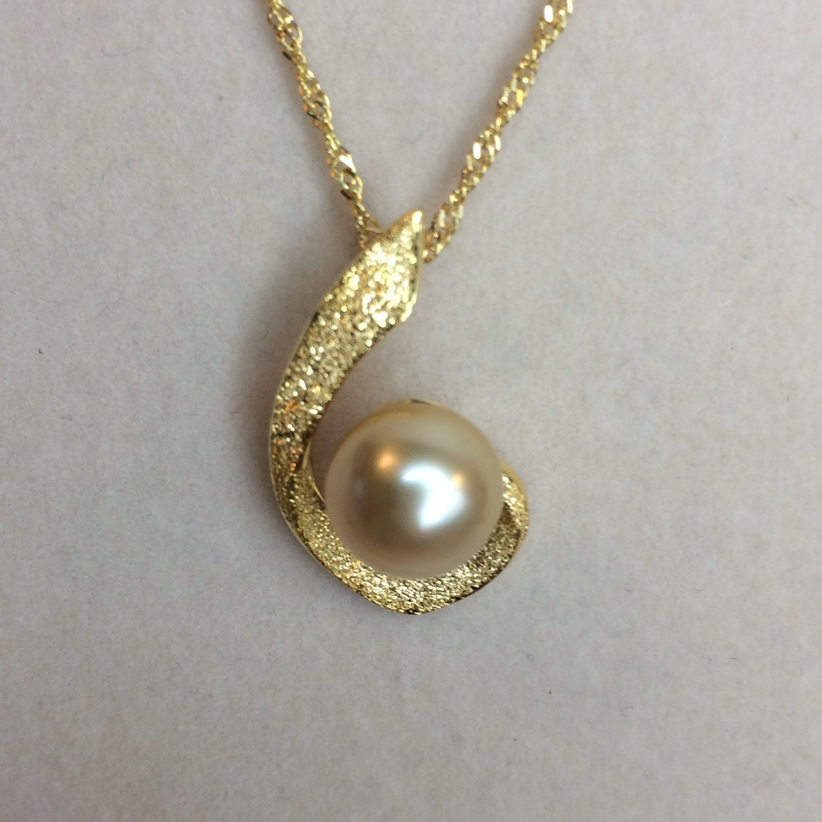 11mm Golden Cultured South Sea Pearl 18k Yellow Gold/Sterling Silver Pendant NEW