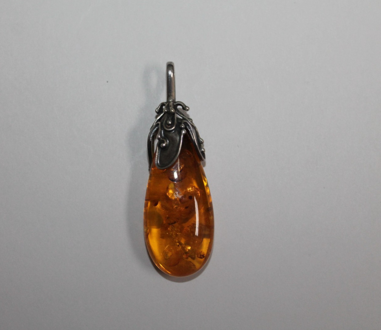 Sterling Silver ATI Poland Baltic Amber Drop Pendant [066GCM]