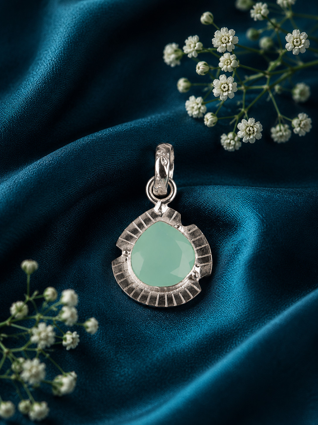 Aqua Chalcedony Gemstone 925 Sterling Silver Chain Pendent 1.15″ For Anniversary
