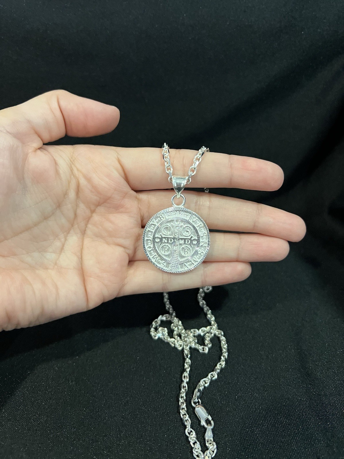 925 Sterling Silver Men Women St Benedict San Benito Medal & Forz Chain 20 24 30