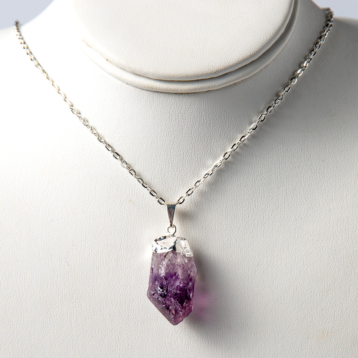 Fashion Purple Rough Amethyst Natural Crystal Point Necklace Pendant and Chain