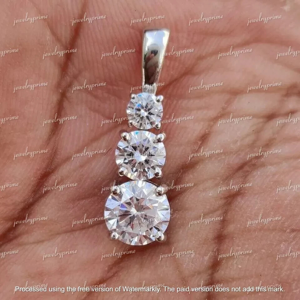 2.00Ct Lab Created White Diamond 3 Stone Pendant Women’s 14K White Gold Plated
