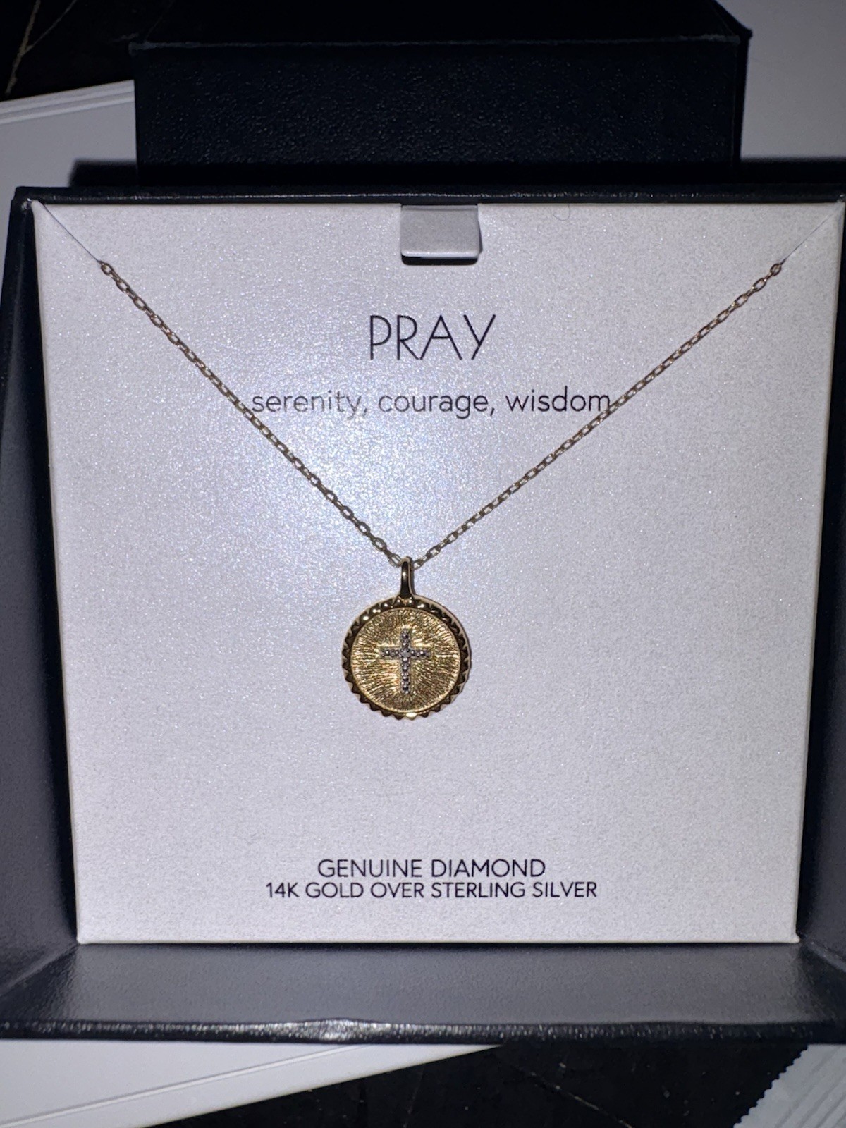 1/20 CT. T.W. Diamond Sterling Silver Cross Coin-Edge Medallion Pendant 18” 14kg
