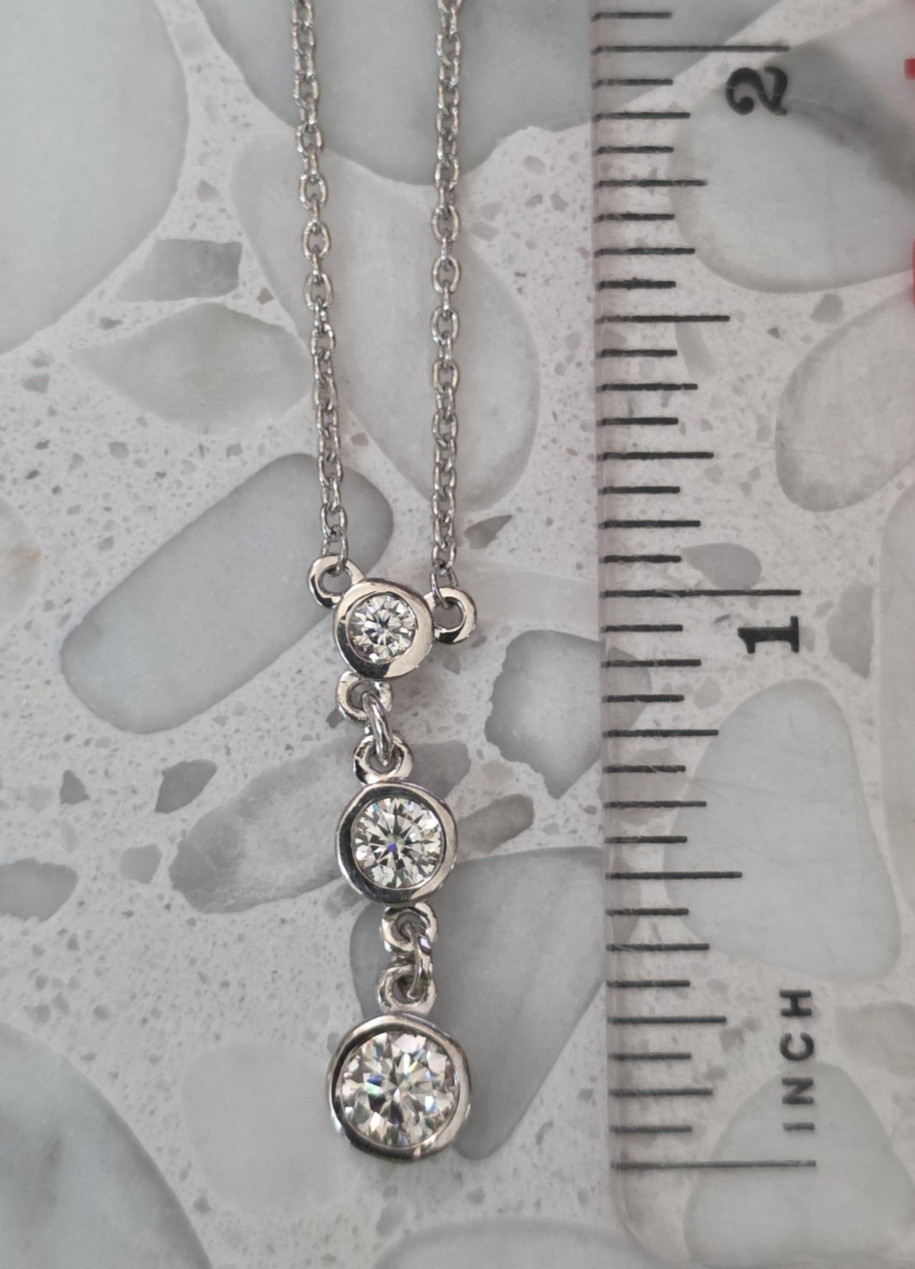 Moissanite 3-Stone Journey Necklace in Platinum Over Sterling, 0.75ctw 18-20 In.