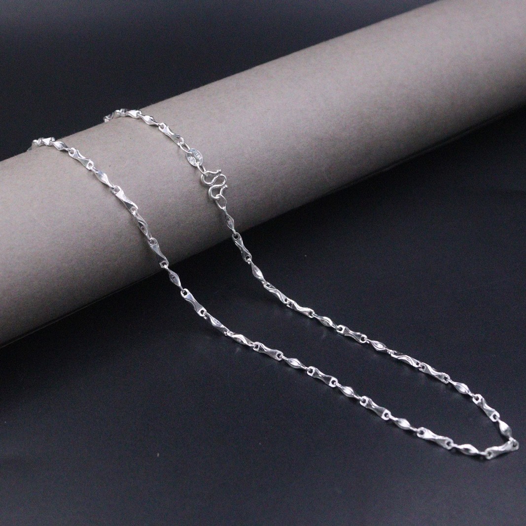 Pure Silver 999 Necklace For Women 2mm Width Yuanbao Link 18inch Length Chain
