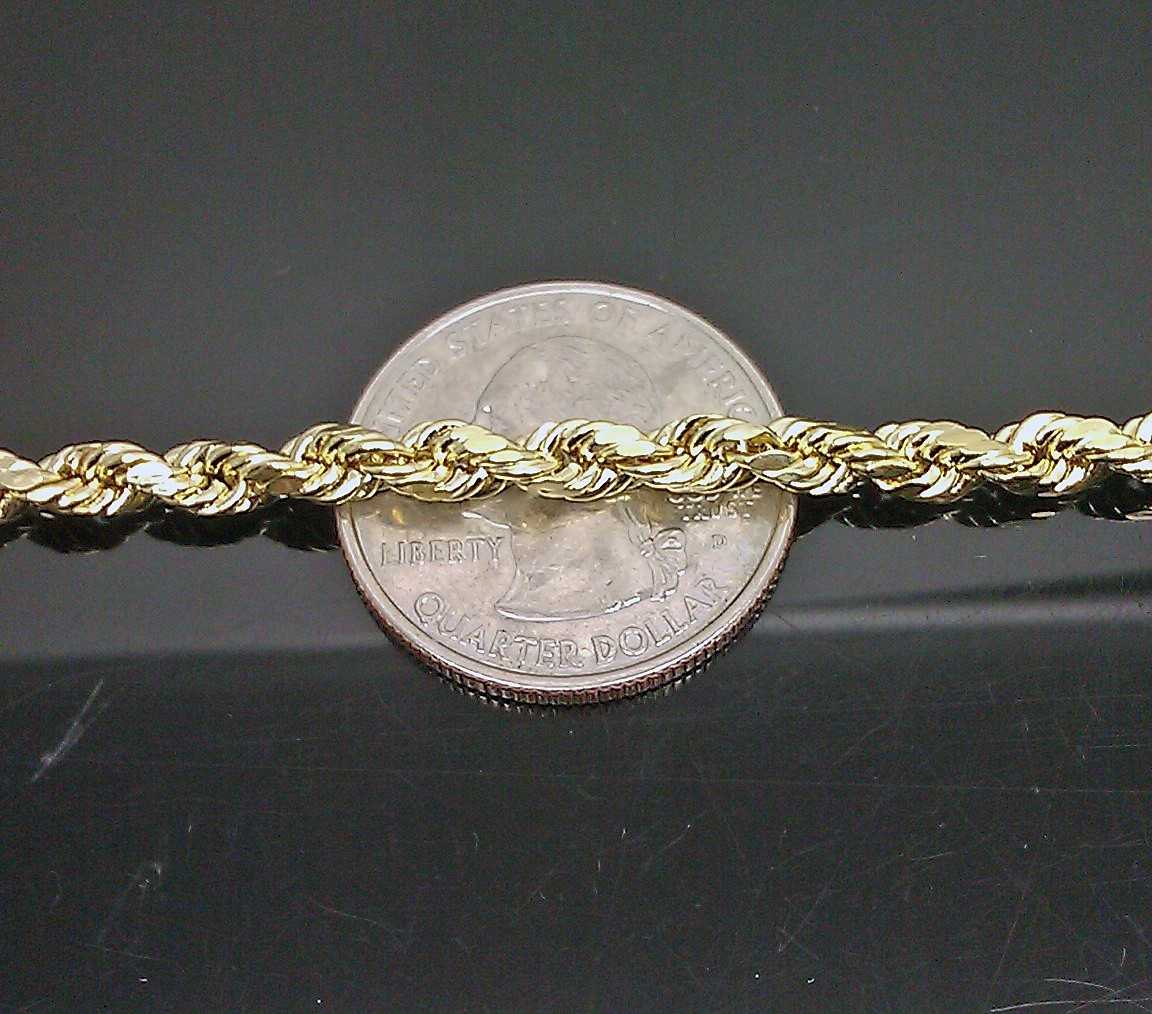 REAL 10k Gold Rope Chain 4mm 22 Inch Necklace Yellow Gold Diamond Cut Men/ Women