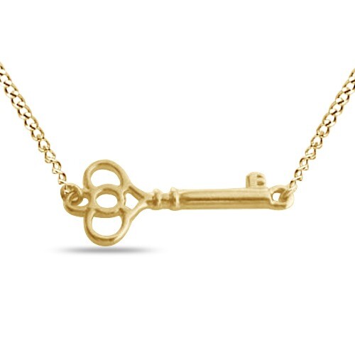 Sideways Key Pendant Necklace 14K Yellow Gold Plated Sterlg For Womens 18″ Cha