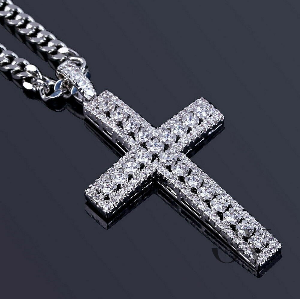 Moissanite Cross Wedding Pendent 2.50 CT Round Cut Solid 14K White Gold For Her