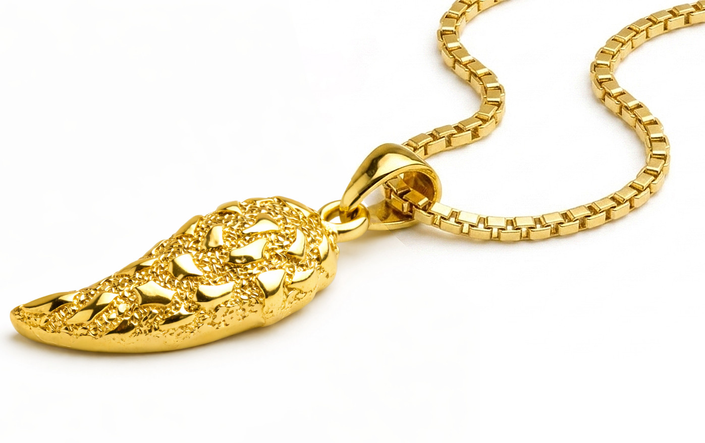 Italian 1/200 14k Yellow Gold Oro Overlay Nugget Pendant Cornocello Horn Colgant