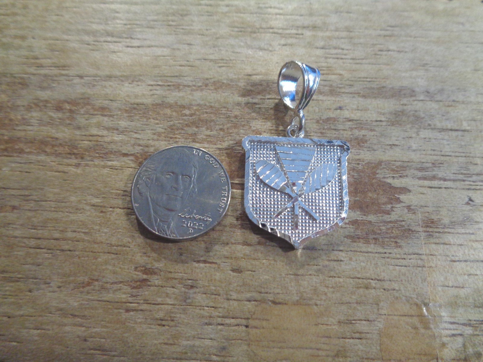 24MM SOLID 925 STER SILVER DIAMOND-CUT DC HAWAIIAN KANAKA MAOLI SHIELD PENDANT