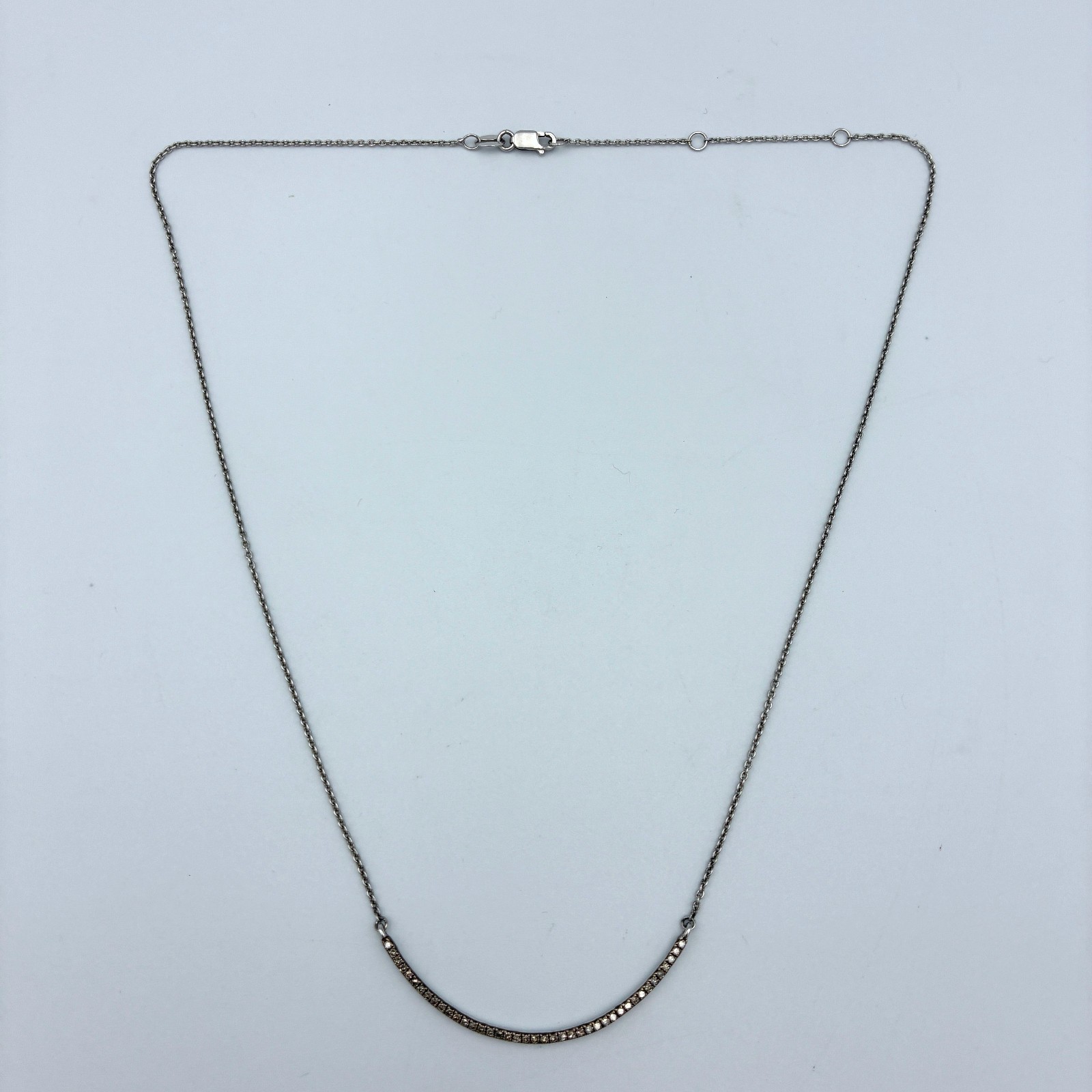 BSI Sterling Silver Natural Diamond Curved Bar Smile Pave Necklace Minimalist