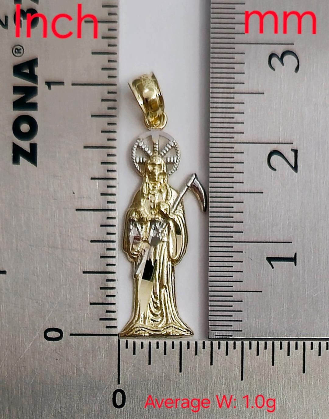 14K Solid Real 2 Tone Gold Grim Reaper-Death-De La Santa Muerte Small Pendant
