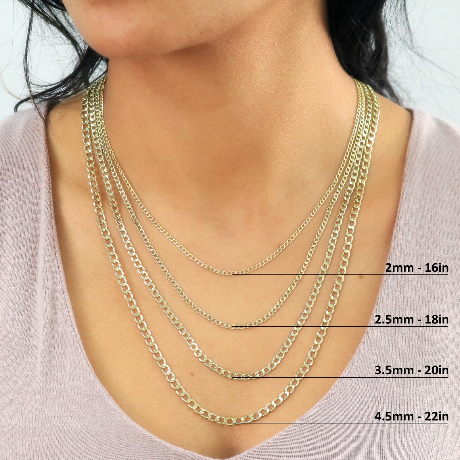 10K Yellow Gold 2mm-7.5mm Curb Cuban Chain Link Necklace or Bracelet 7″-30″