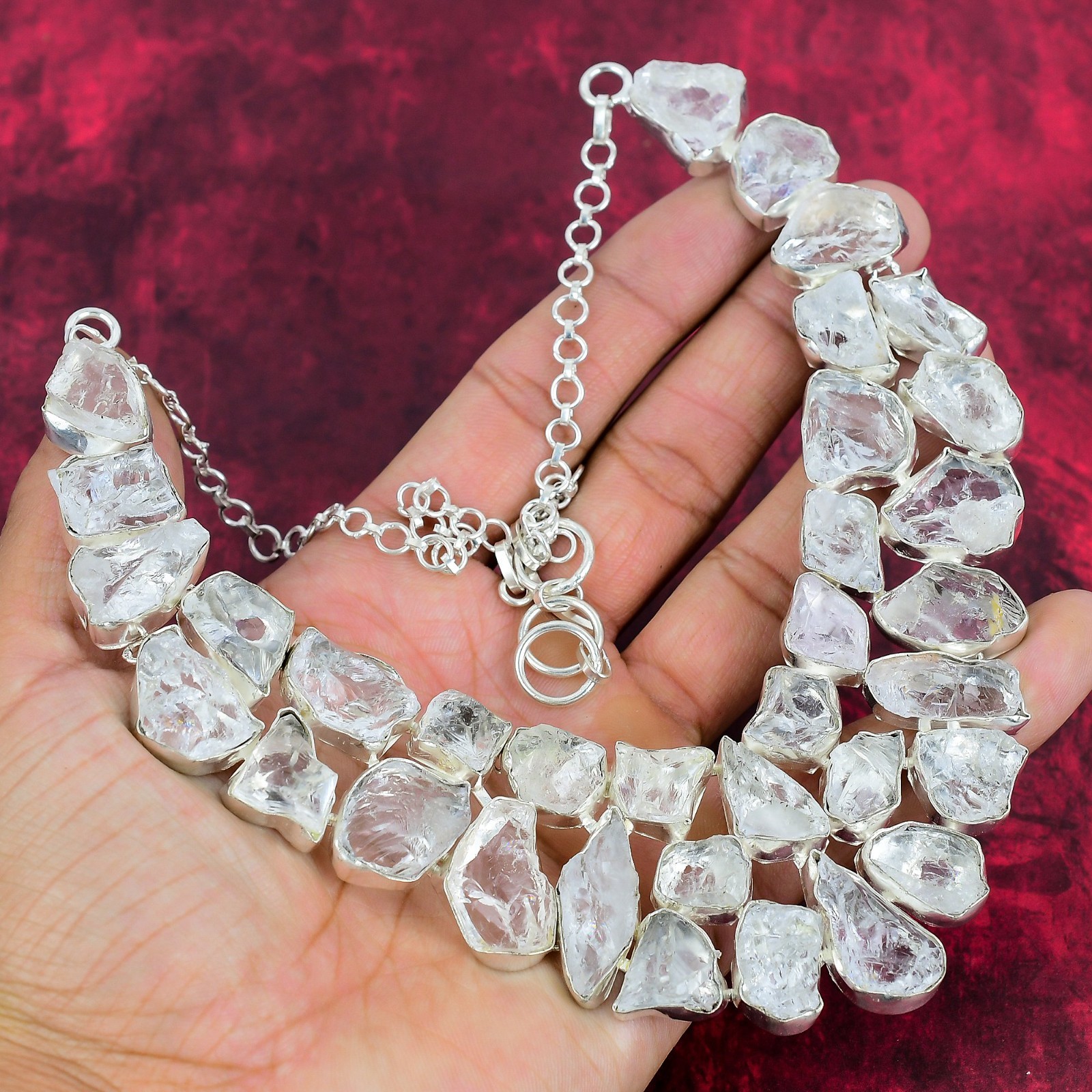 Crystal Quartz Rough Gemstone Handmade 925 Sterling Silver Jewelry Necklace