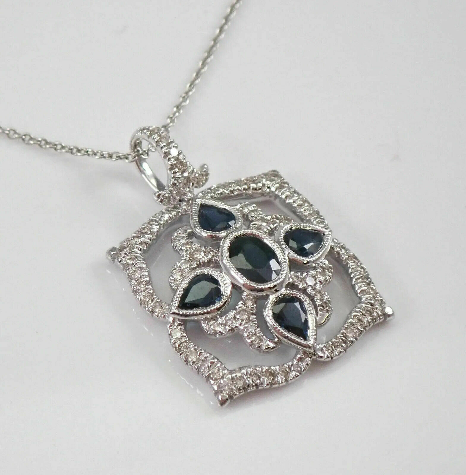 3Ct Oval Cut Blue Sapphire Pendant 14K White Gold Finish 18” Free Chain