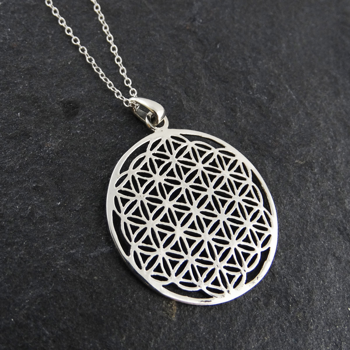 Flower of Life Mandala Necklace – 925 Sterling Silver – Medallion Patterned