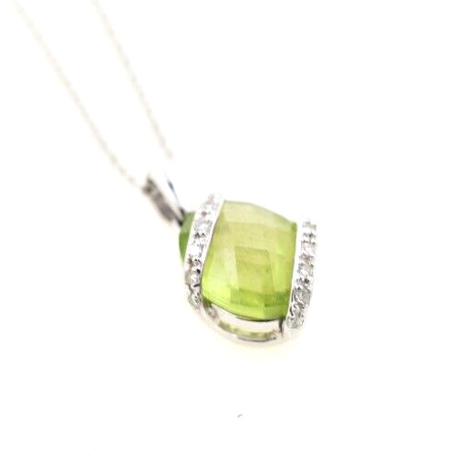 14K White Gold Chain W/ Peridot & Diamond Pendant EXCELLENT