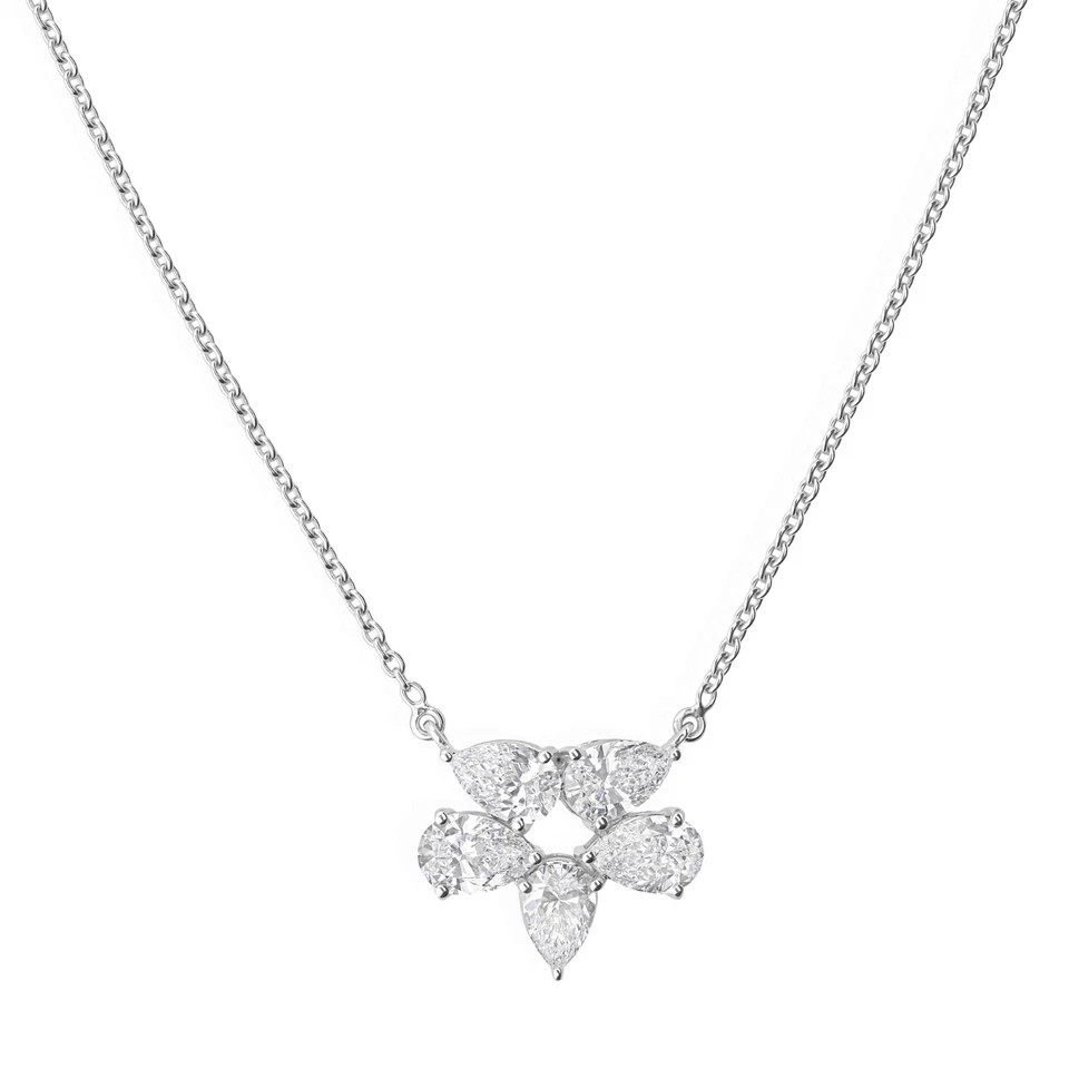 14K White Gold Pear-Cut Natural Certified Diamond Women Perfect Cluster Pendant