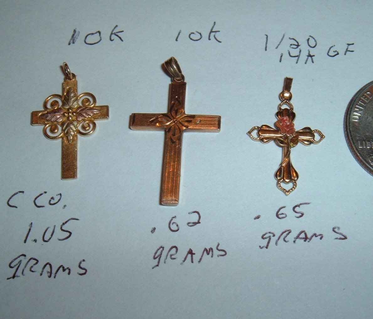 3 ITEMS TOTAL , Black Hills Gold Solid 10K Gold Cross & 14K GF Pendants AS SHOWN