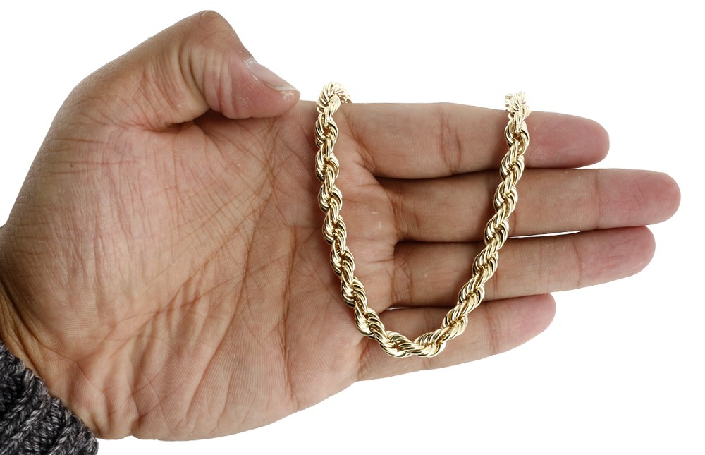 Real 10K Yellow Gold Solid Rope Chain 7mm Shiny Twist Necklace 22-30 Inches